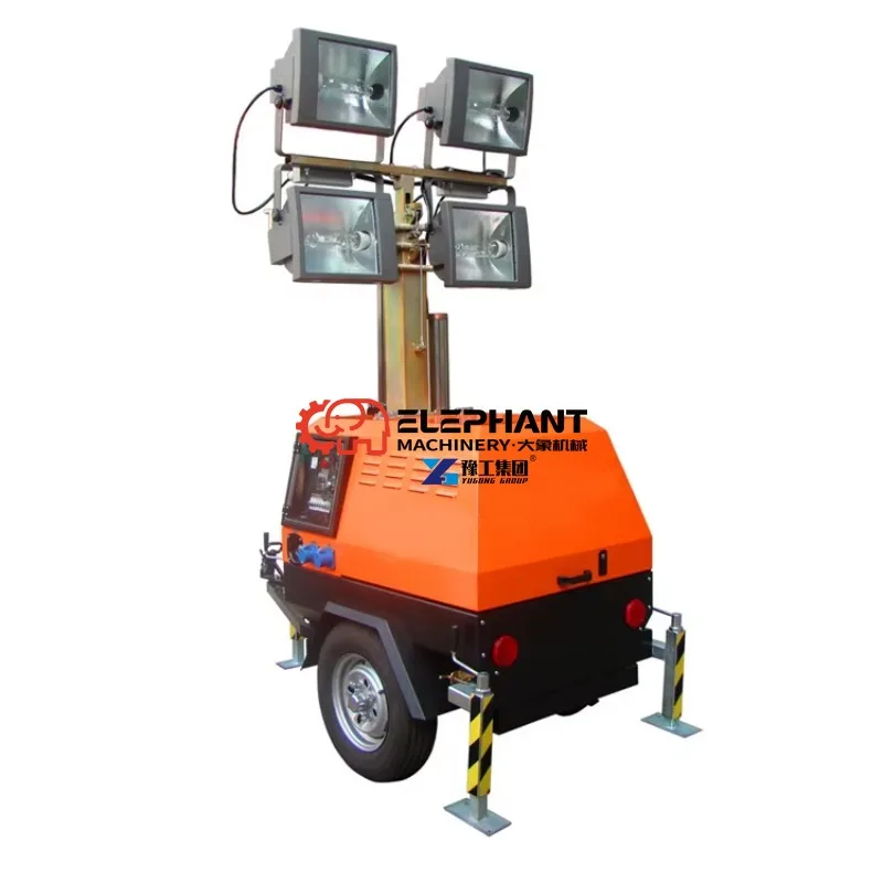 Trailer Mounted Diesel Generator Mobile Light Tower Construction Outdoor Portable Industrial Site Lighting Tower