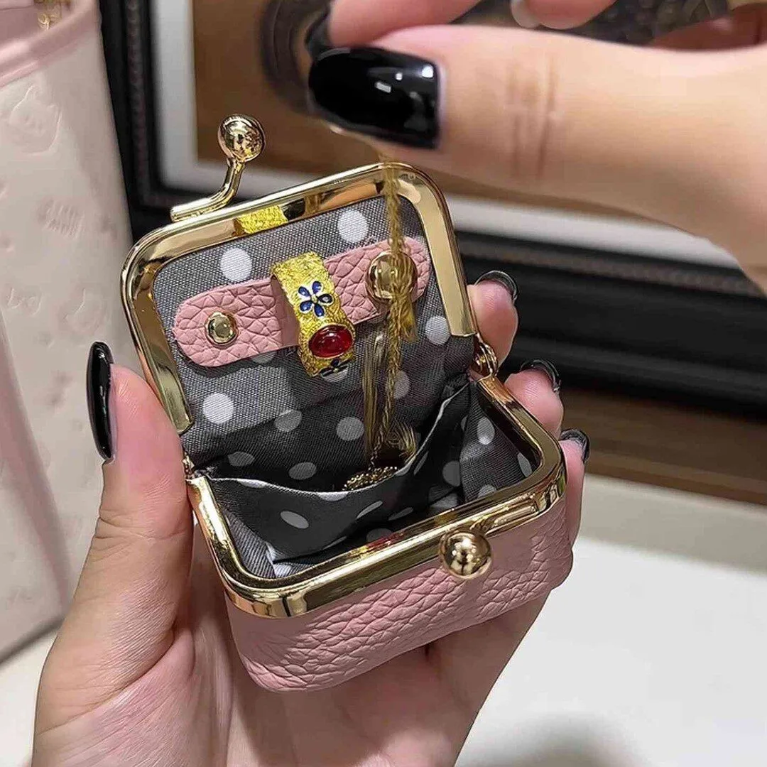 Litchi Grain Mini Bag, 2 Sizes Available, Retro Metal Kiss Lock, Portable Jewelry Pouch for Rings, Earrings & Necklaces Coin Pur