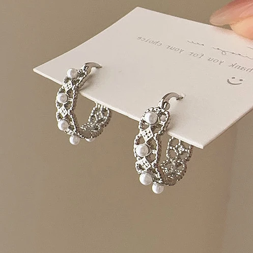 

PONYKISS стерлингового серебра 925 пробы с жемчугом и полым цветком, круглые серьги-кольца для женщин, милые ювелирные изделия с растениями, легкие роскошные аксессуары