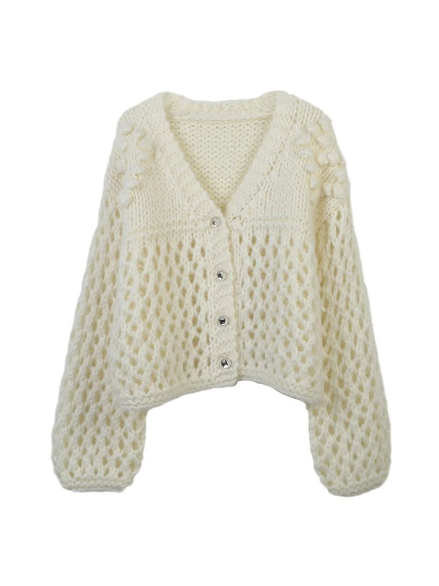 

Женский свитер на осень и зиму, новый стиль, с v-образным вырезом и длинными рукавами, свободный вязаный кардиган из мохера, куртка