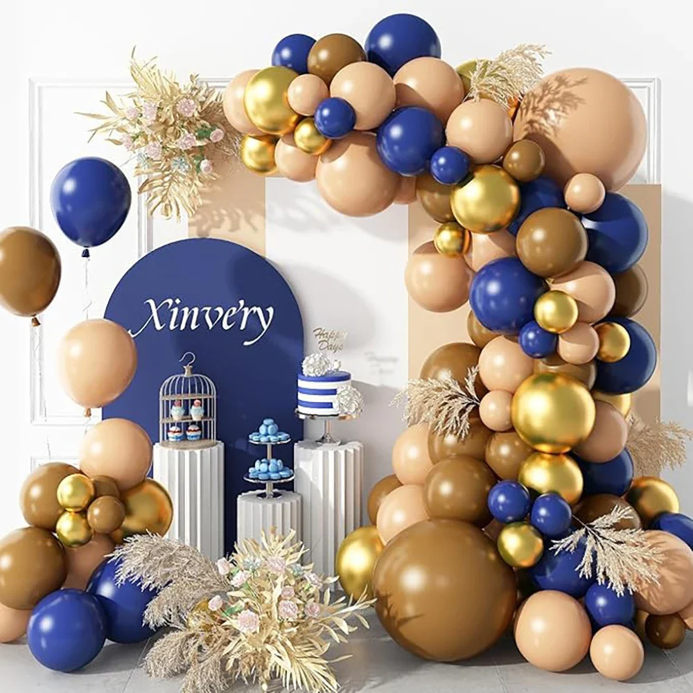 72pcs Navy Blue Balloons Retro Brown Skin Gold Balloon Garland Arch Kit Gender Reveal Reveal Birthday Party Wedding Decoration