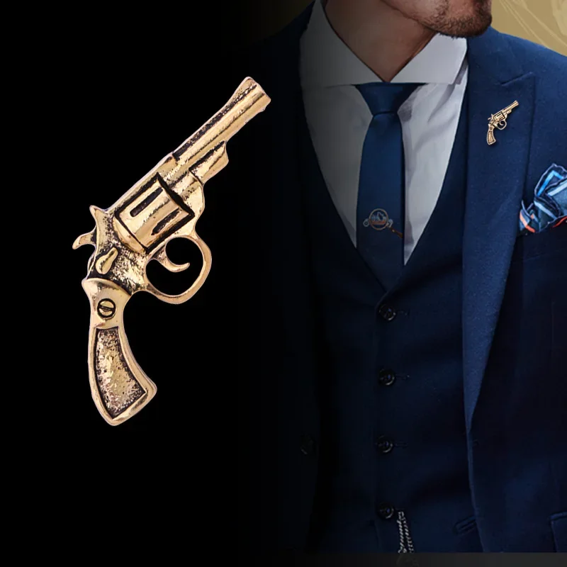 New Vintage Metal Gunshape Brooch pin Men's Coat Suit Lapel Pins and Brooches Corsage Bandge Clothing Accessories