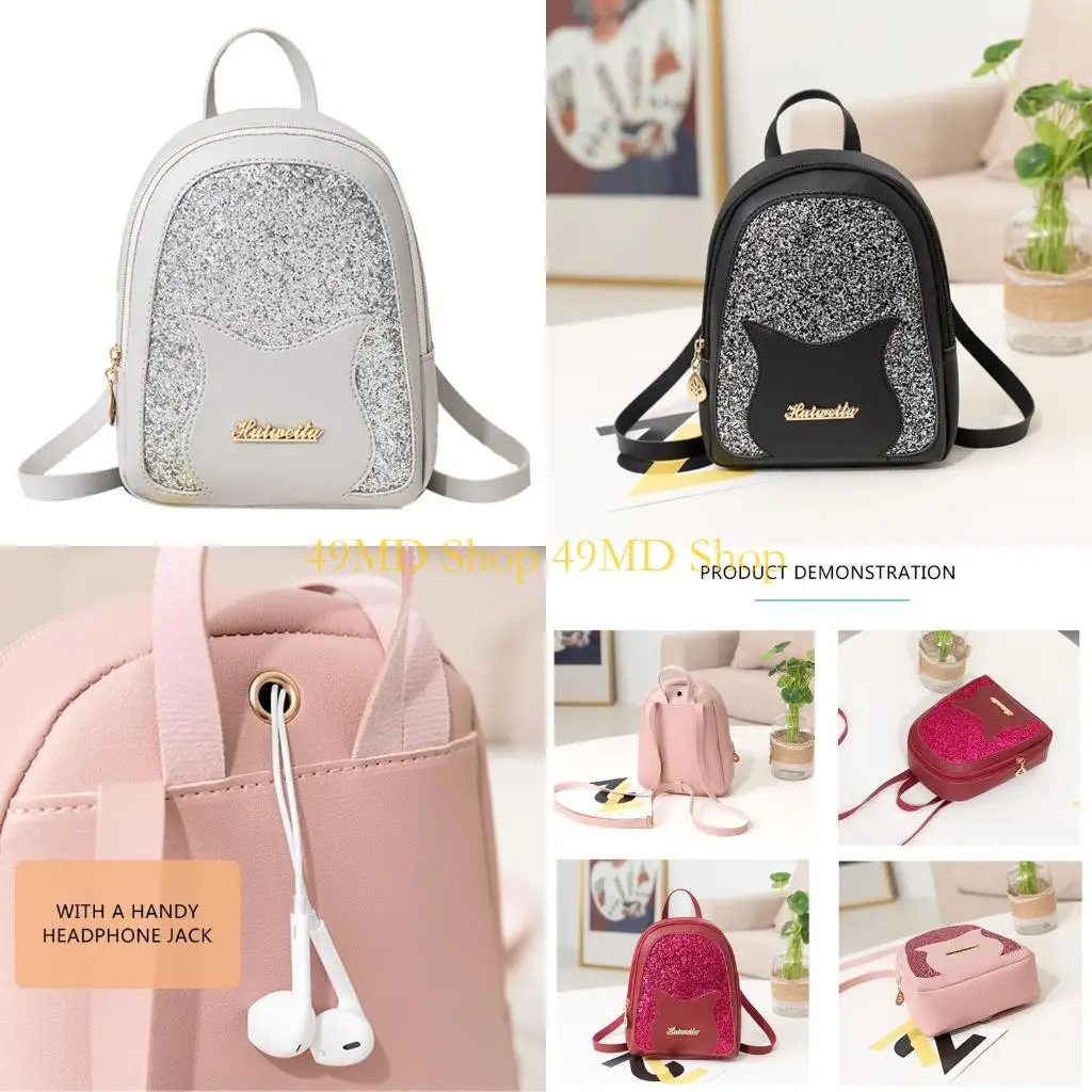49MD Girl's Small Backpack Fashion Sequin Shoulder Bag Women Anti-theft Rucksack