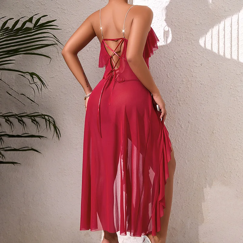 Чистый цвет, сетчатая прозрачная соблазнительная ночная рубашка больших размеров, клетчатая пижама, домашняя одежда