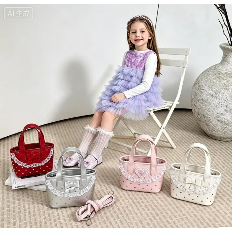New Arrival: Children's Printed Polka Dot Lace Handbag—Cute Cartoon-Printed Matching Parent-Child Crossbody Bag