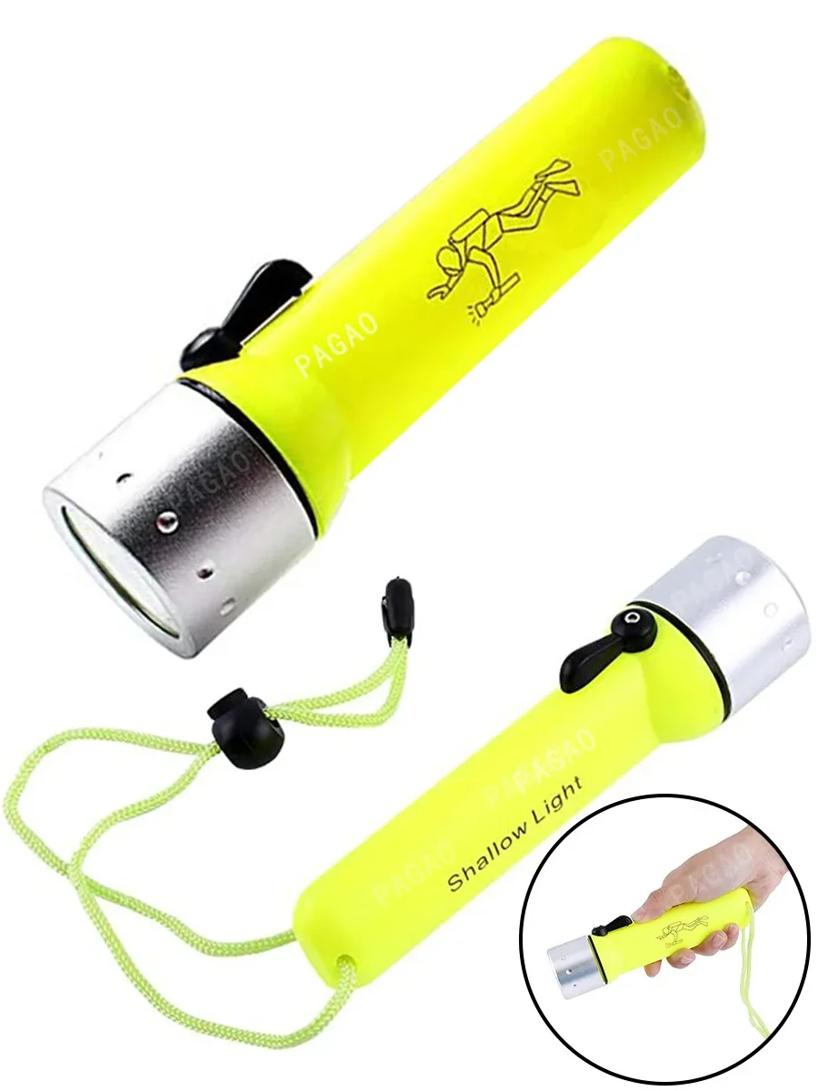 High Power Diving Flashlight Mini Portable Lighting Lights IPX6 Waterproof Rating Professional Diving Light with Hand Rope