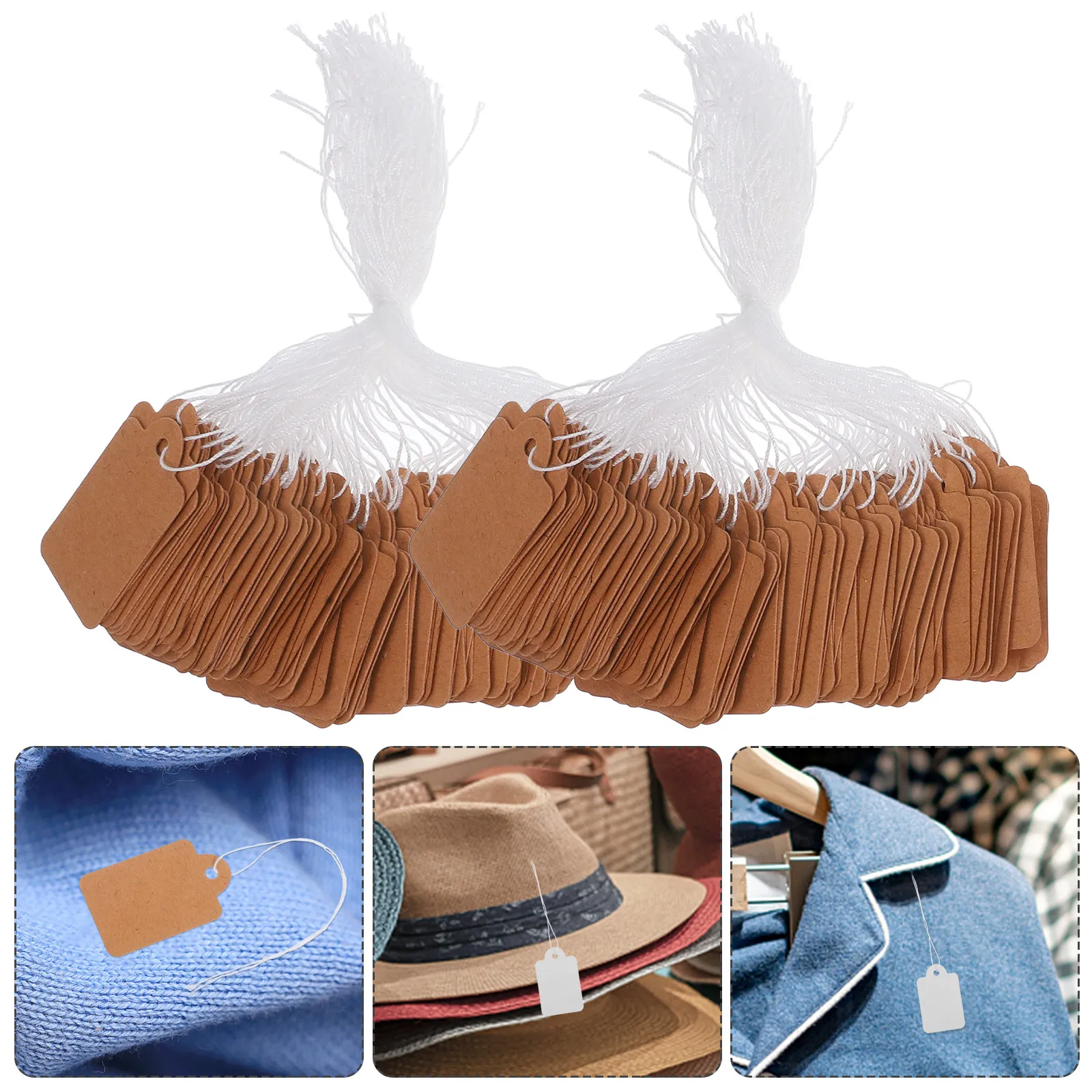 200Pcs Jewelry Tags Kraft Paper Strung Marking Labels Writable Price Tags for Retail Display Clothing Merchandise Garage Sale