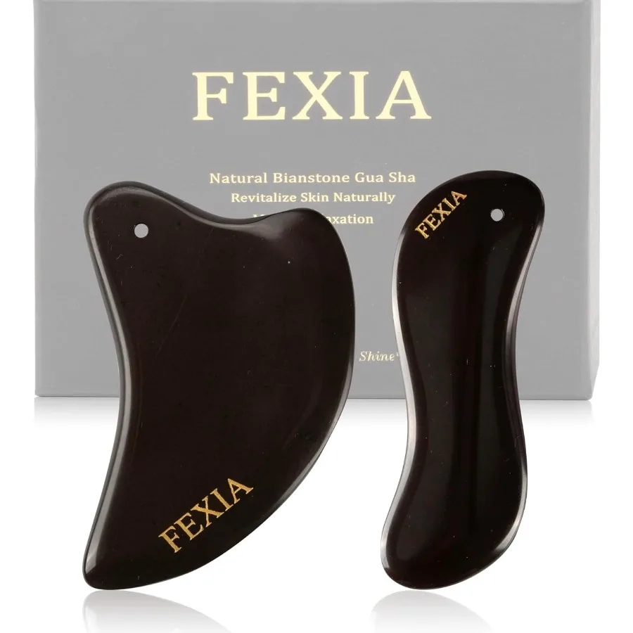 2PCS Gua sha Facial Tools SPA Cadeau voor Vrouwen Natuurlijke Gele Bian Steen voor Lymfedrainage Massager Gezichtsmassage Huidverzorging