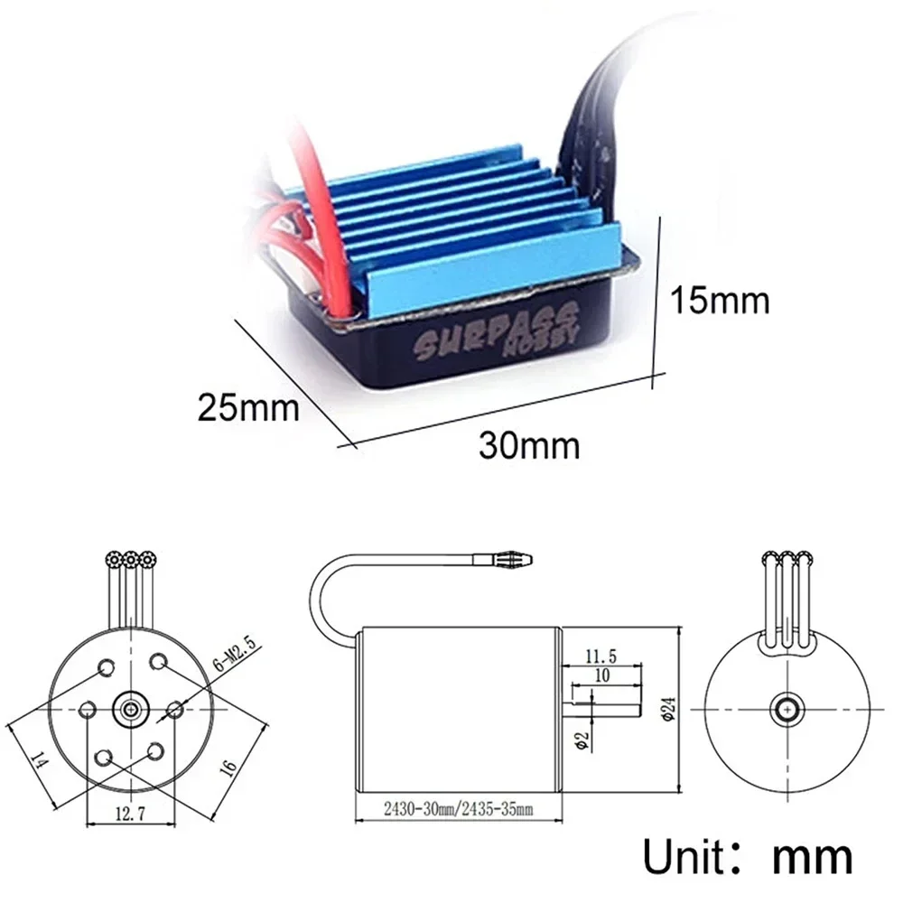تجاوز هواية 2430 فرش السيارات 8200KV 7200KV 5800KV Sensorless و 25A مقاوم للماء ESC كومبو لشاحنة سيارة RC بمقياس 1/18 1/16