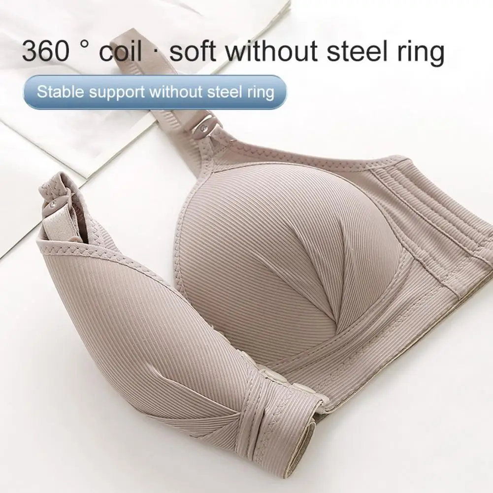 สนับสนุนไนลอน Bra ปุ่มด้านหน้าปิด Push Up Bra สําหรับผู้หญิงพร้อมสายรัดปรับได้ PLUS ขนาดรองรับวัสดุยืดหยุ่นนุ่ม