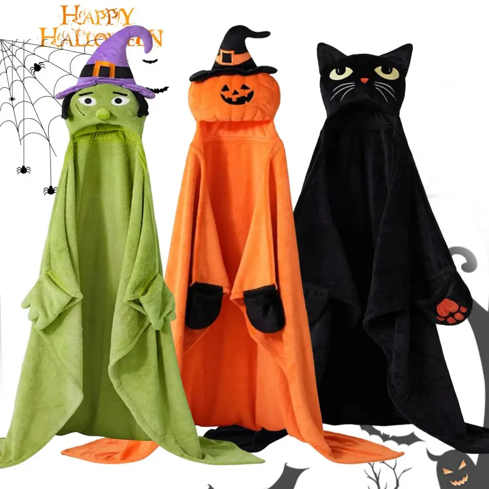 Unique Halloween Gift Idea Halloween Atmosphere Blanket Cozy Halloween Hoodie Blanket for Adults with Pocket
