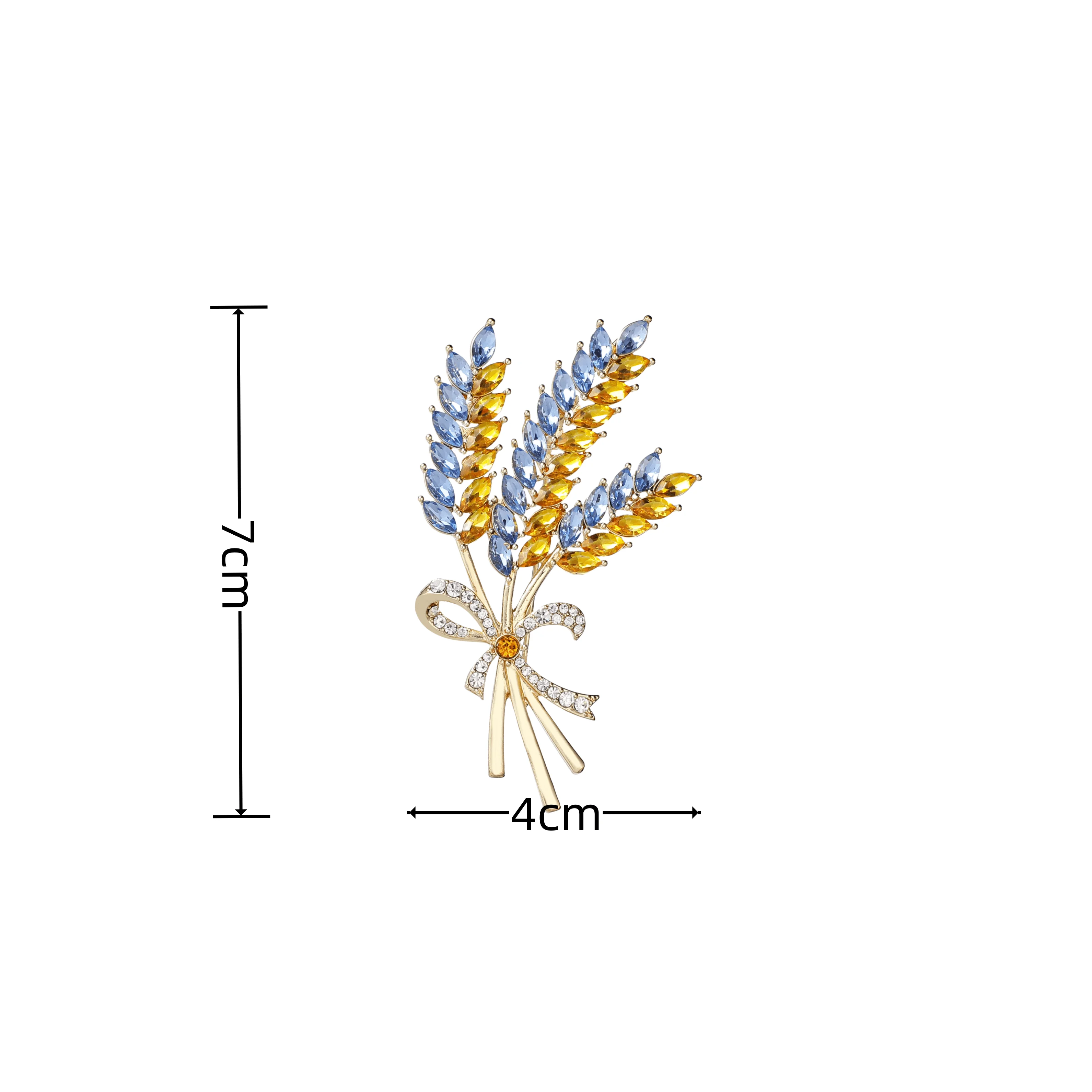 Fashion Women Jewelry Accessories Wholesale Three Head Wheat Brooch Ukraine Badge Shiny Rhinestone Lapel Pin For Luxury Clothing