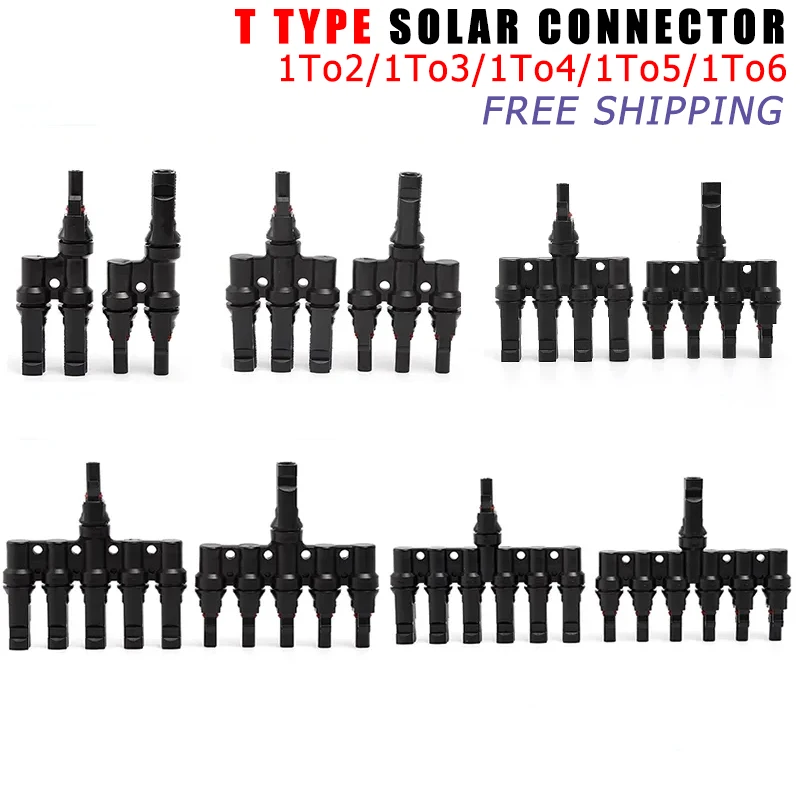 1/5/20/100 Sets PV T Type Photovoltaic Solar Connector 1000V 30A Male Female 1 To 2/3/4/5/6 PV Plug 2/3/4/5/6IN 1OUT Adapter