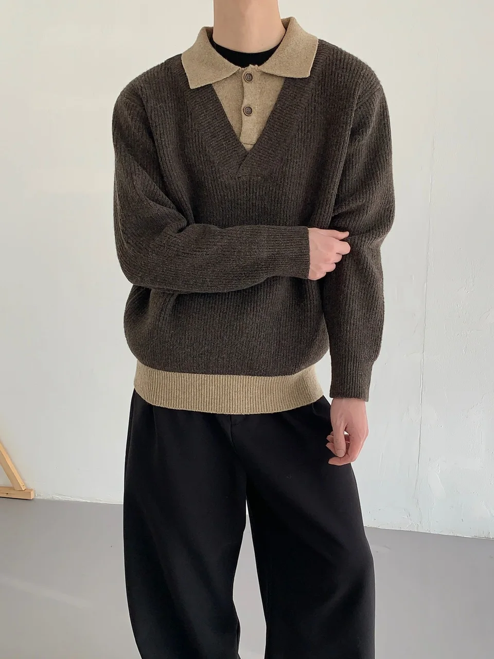 Men Women 2025 Autumn Winter New Faux Two-Piece V-Neck Tops Pullover Knitted Sweaters Long Sleeve Men Thickened Sweater Jackets