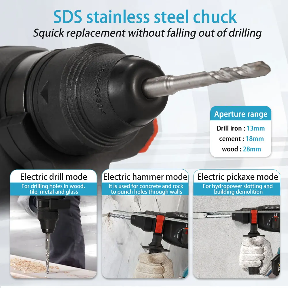 Bor Palu Putar Tanpa Kabel SNUOK Bare Machine Brushless Rotary Hammer, Perkakas Listrik Rumah Tangga, Bor Impak Genggam untuk Baterai Lithium Makita 18V