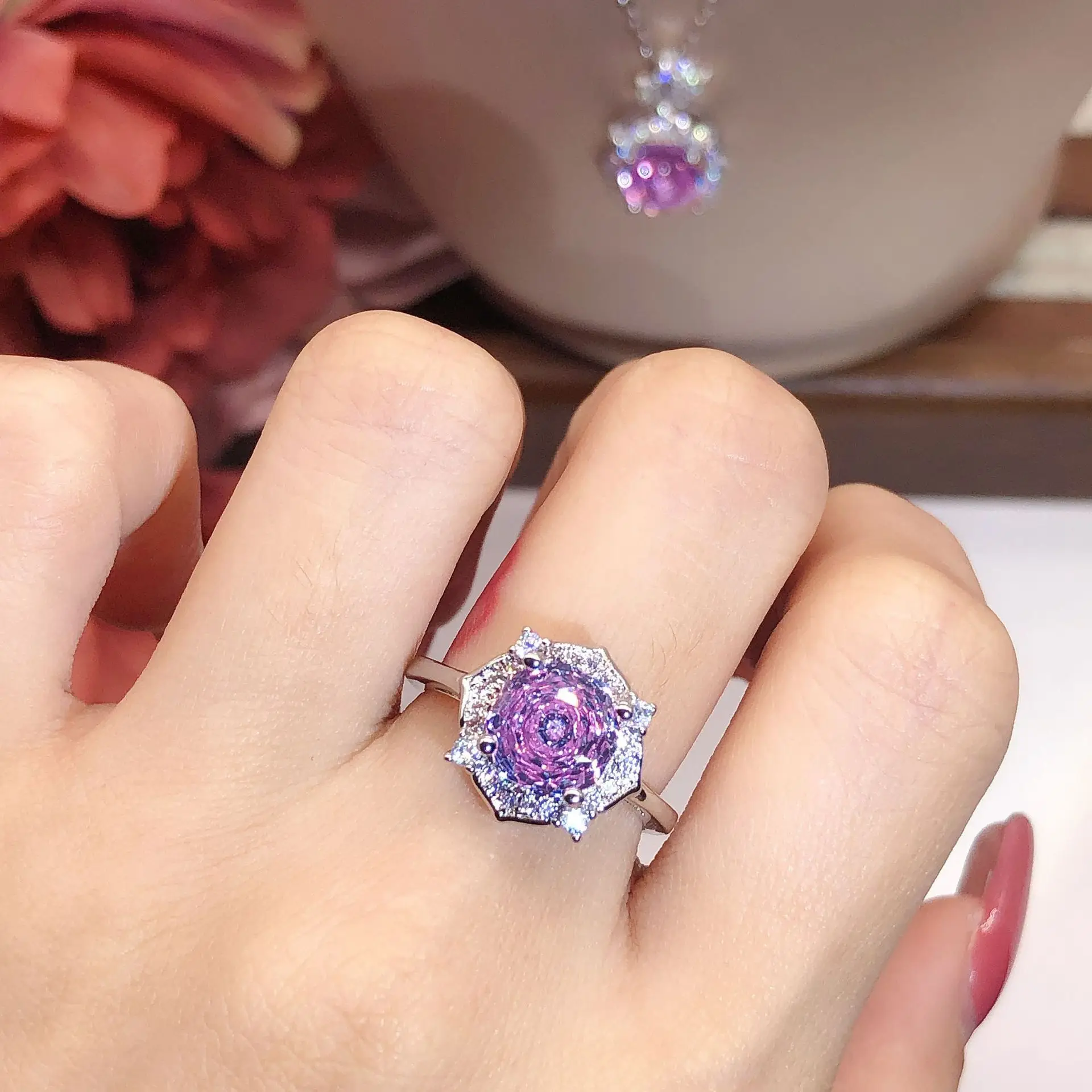

18k White Gold Wedding Ring for Women Diamond Engagement Femme Ring Bride Valentines Gift for Girl Never Withering Rose Ring