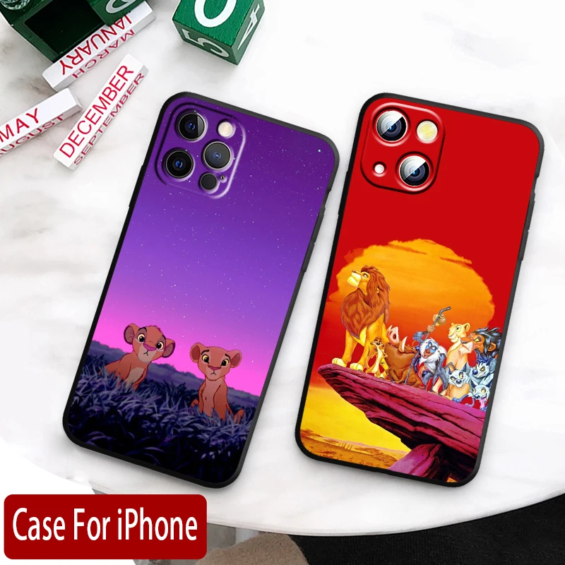 The Lion King Simba Cartoon Apple iPhone Case For 15 14 13 12 11 Mini XS XR X 6S 6 Pro Max Plus Black Soft Cover