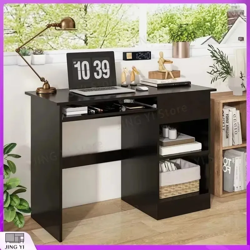 Black Wooden Computer Desk with Drawer Pull-out Keyboard Tray Office Desk Study