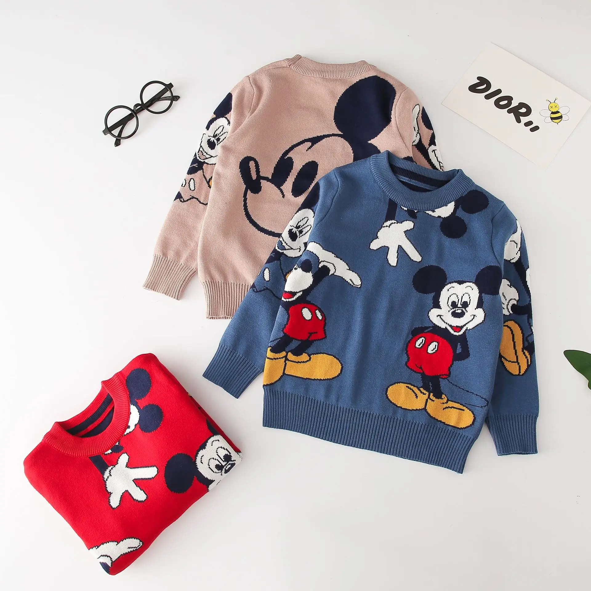 Cartoon Mickey Mouse Baby Boys Sweaters Autumn Winter Warm Cotton Knitted Pullover Children Clothes Kids Birthday Gift 1-6 Years