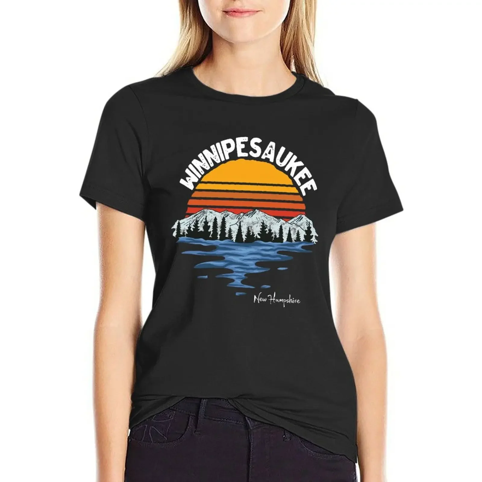 

Vintage Lake Winnipesaukee New Hampshire Souvenir T-Shirt aesthetic clothes oversized quick drying white t shirts for Women