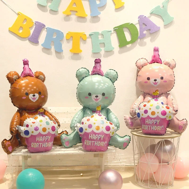 ins 4D Bear Foil Balloon Baby Birthday Photo Props Cartoon Aluminum Film Balloons Happy Birthday Party Baloon Baby Shower Ballon