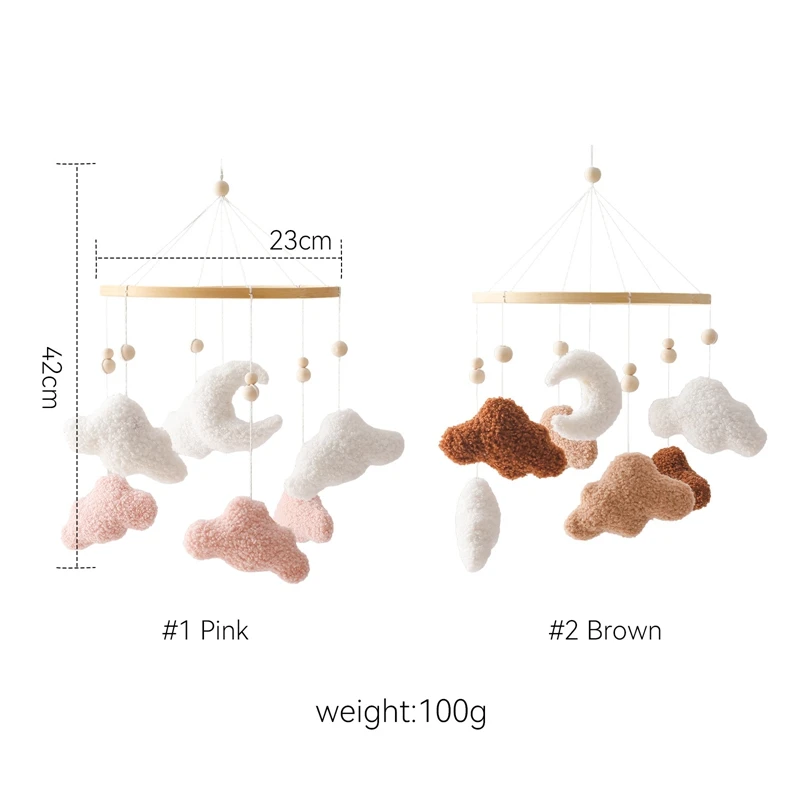 아기 딸랑이 장난감, 0-12 개월 나무 침대 벨, 만화 구름 양털 모바일 걸이식 장난감, 행어 침대 모바일 장난감 브래킷, 어린이 선물