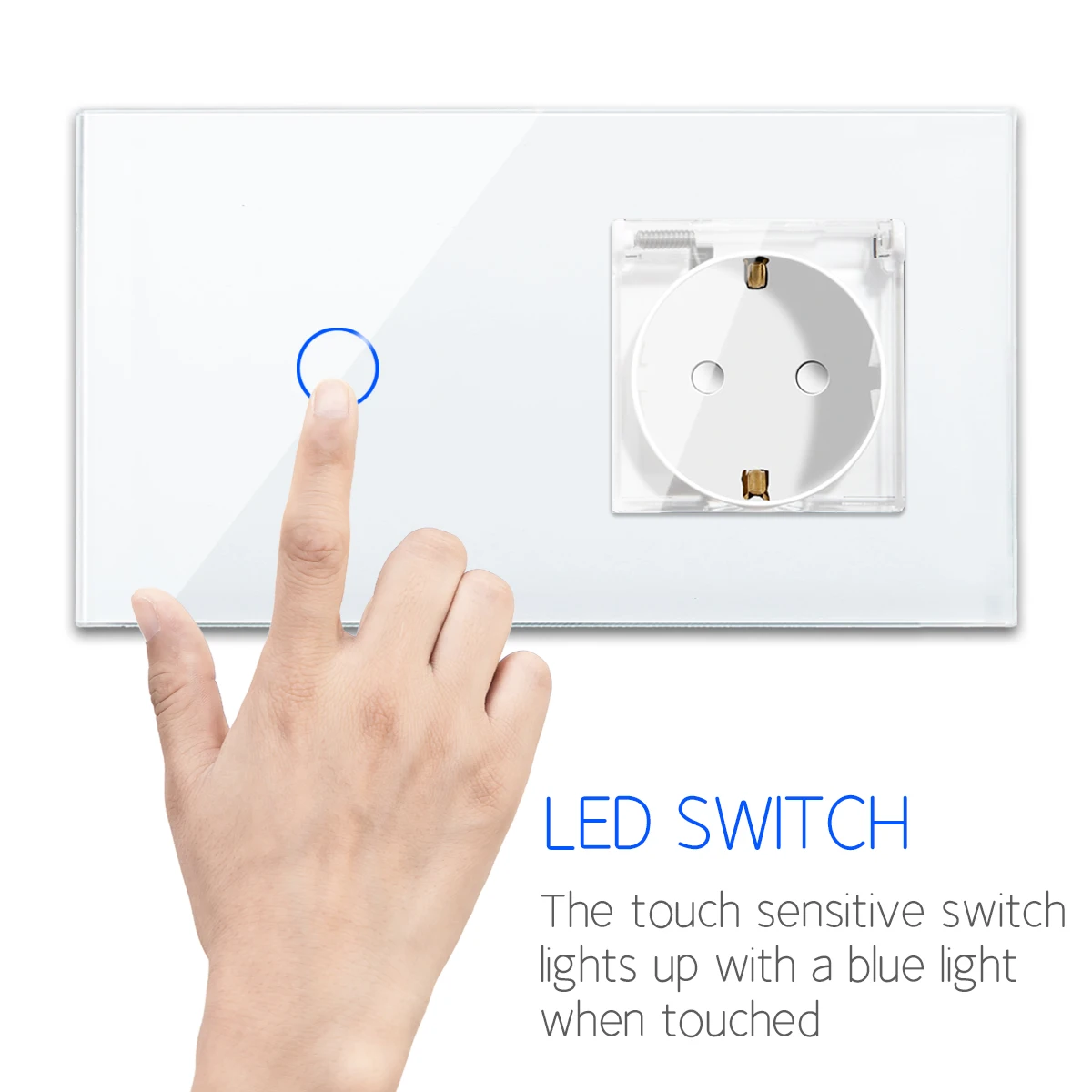 Bingoelec interruttore tattile impermeabile con presa Standard ue 16A prese interruttori luce pannello in vetro con coperchio per bagno