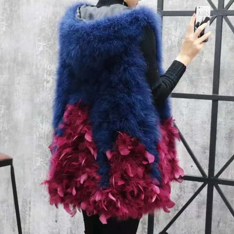 New Turkey feather waistcoat with hat and big swing, medium and long fur coat can be customized