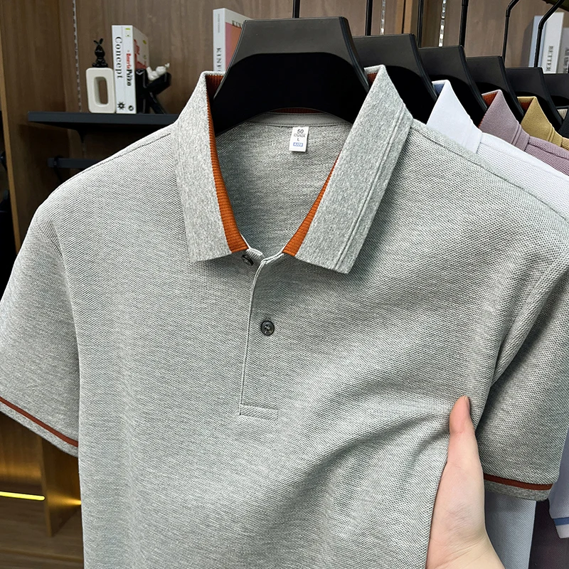 100% pure cotton men's polo shirts summer high-end comfort breathable short sleeve golf business stylish everyday essential top