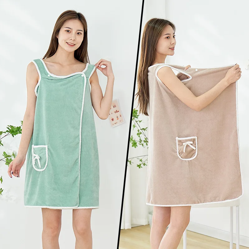 

Wearable Bath Towel Twist Edge Pocket Style Skirt 80*130cm Female Adult Coral Velvet Water Absorption Bathroom Drying Towel