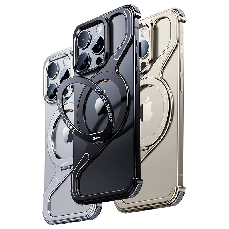 For iPhone 15 14 13 Pro Max phone case Z-shaped metal rotating bracket case Magsafe magnetic phone case Apple protective case