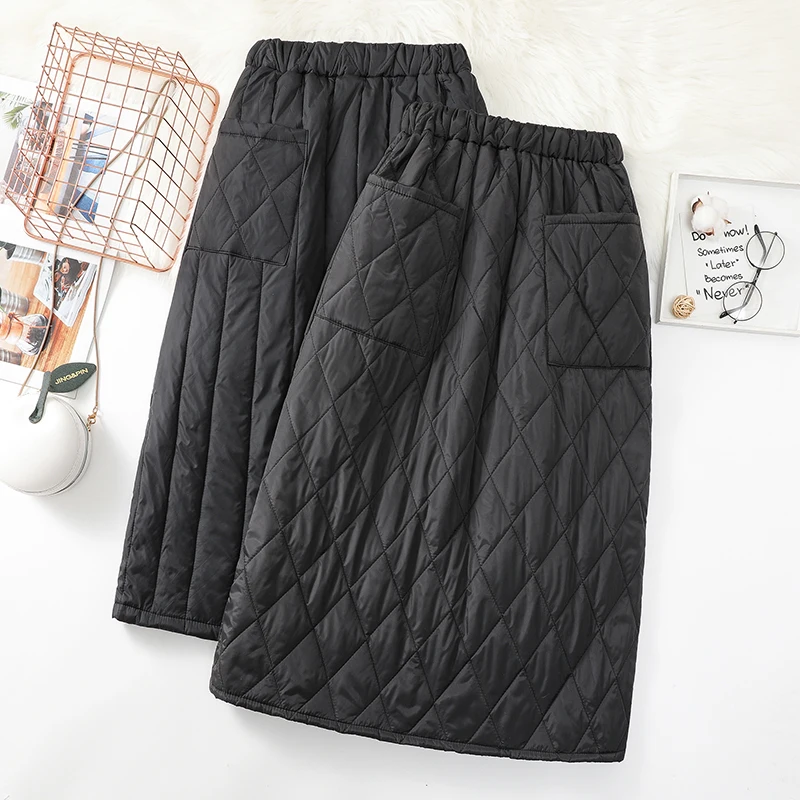 Women\'S Skirts Fashion Winter High Waist Skirt 2022 New Windproof And Warm Zipper Down Cotton Skirt Large Size Black Skirt