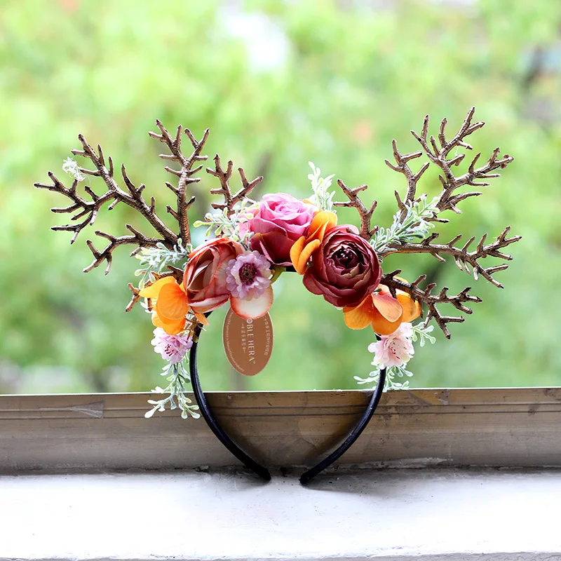 Fascia per capelli con fiori di corna di natale per le donne ragazze regalo per la festa di capodanno cerchio per capelli fascia per capelli di moda