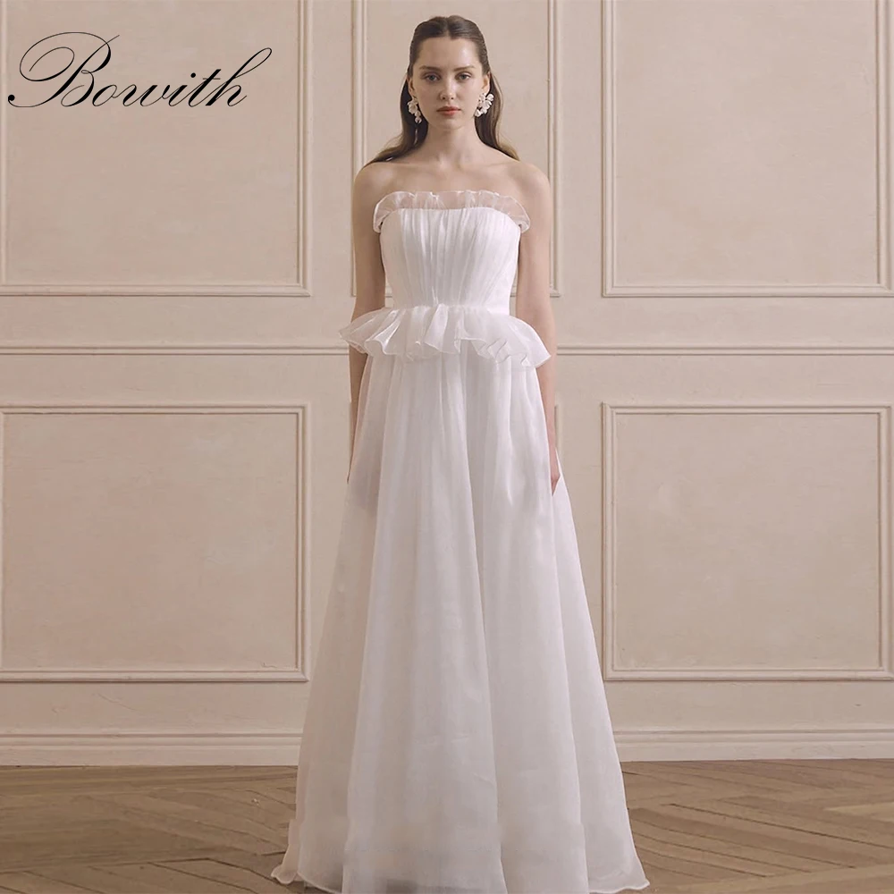 

Bowith Strapless Ruffle Korean Wedding Dresses Customized Silk Organza Bridal Gown Floor-Length Elegant Wedding Snap Dresses