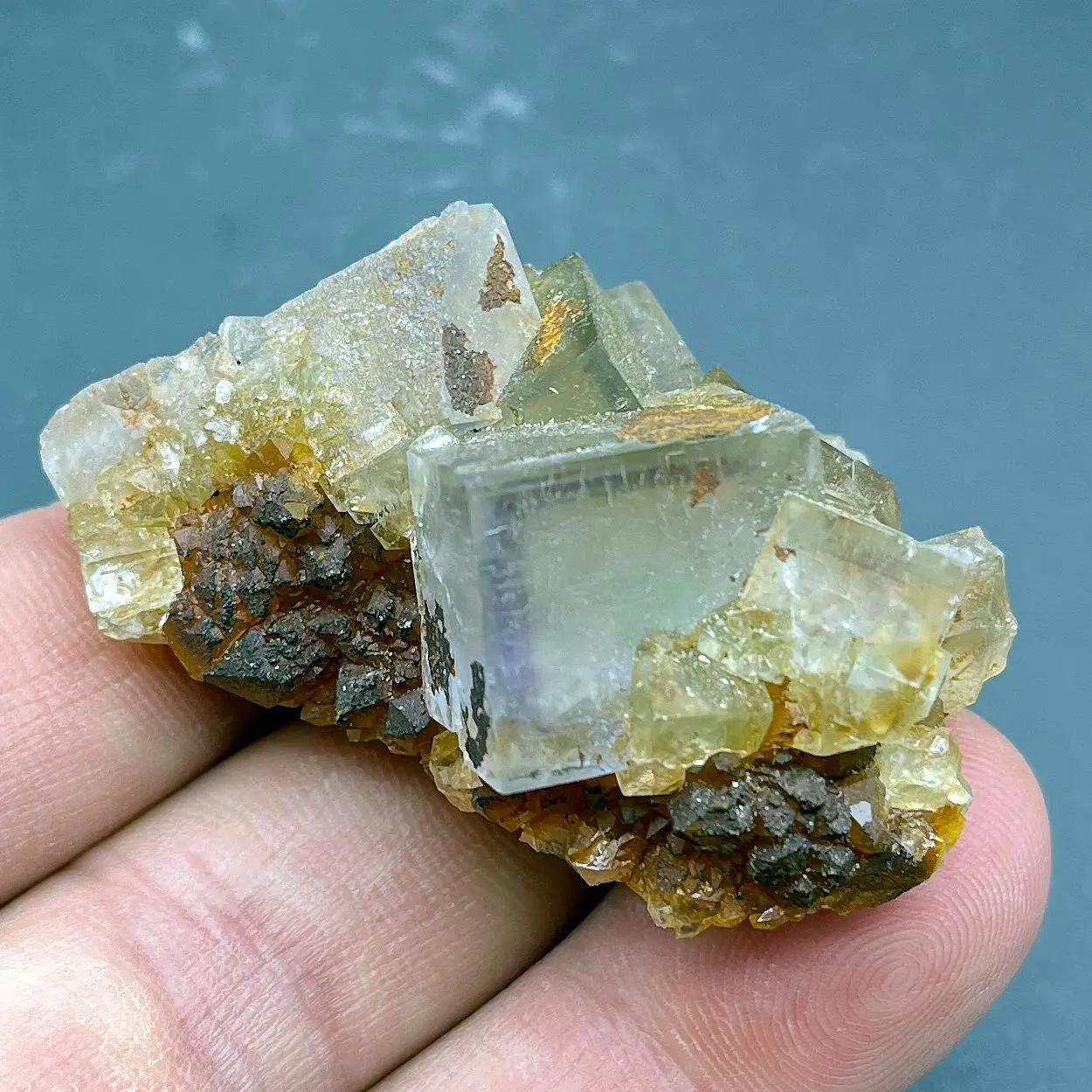 Natural QR code yellow fluorite mineral specimen crystal garden decoration style water healing quartz