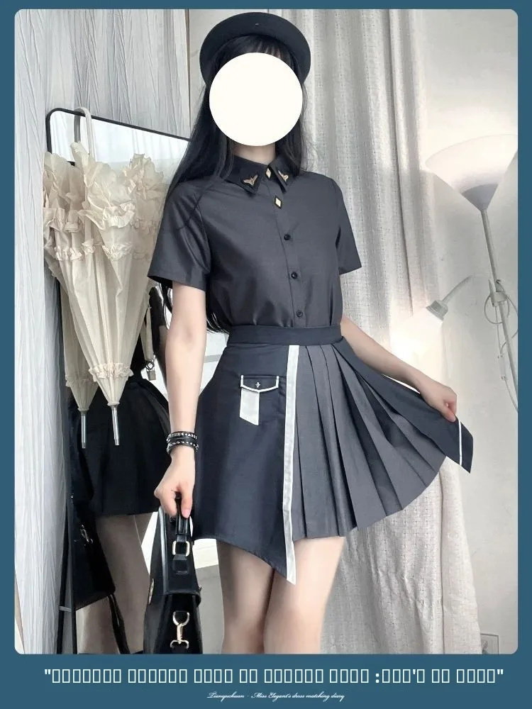 

Модный комплект Tianyu River: топ и юбка для женщин, стильный короткий рукав, на пуговицах