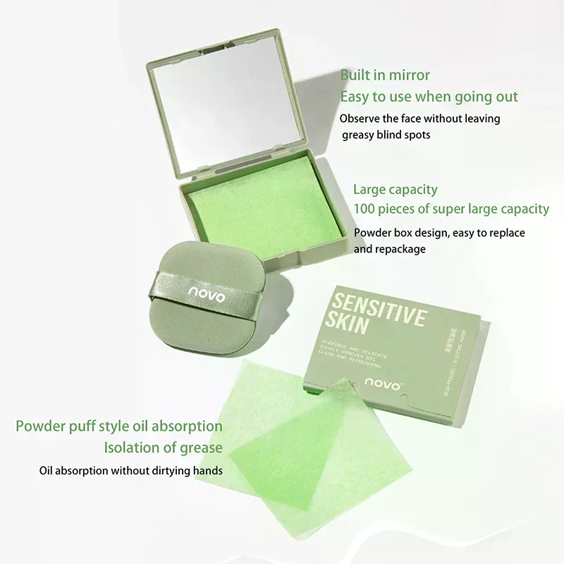 Face Oil Blotting Papers With Mirror Makeup Puff Refreshing Portable Oil Control Tool Kits Facial Oil Absorbing Sheets 100sheet