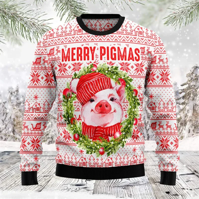 24Cute Pig Xmas Sweatshirt Men Kids Christmas Ugly Christmas Sweater Women New Year Sweatshirts Cartoon Graphic Oversized Hoodie