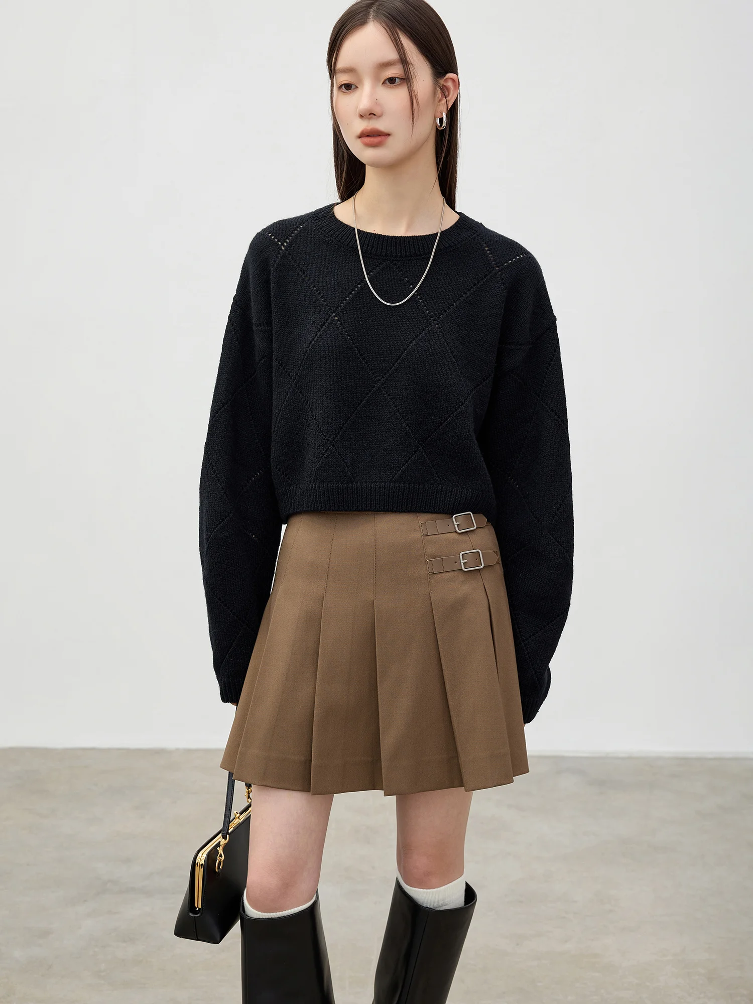 

Свитер JUSLIN Commuter с круглым вырезом и коротким рукавом, свободного кроя, с ромбовидным узором, с высокой талией, трикотажный, J083