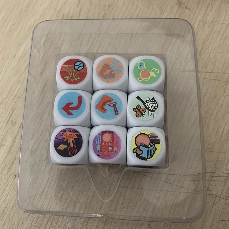9 Pcs/set Telling Story Dice Game Family/Parents/Party Funny Imagine Magic Toys 2cm Multicolor Pattern Dice