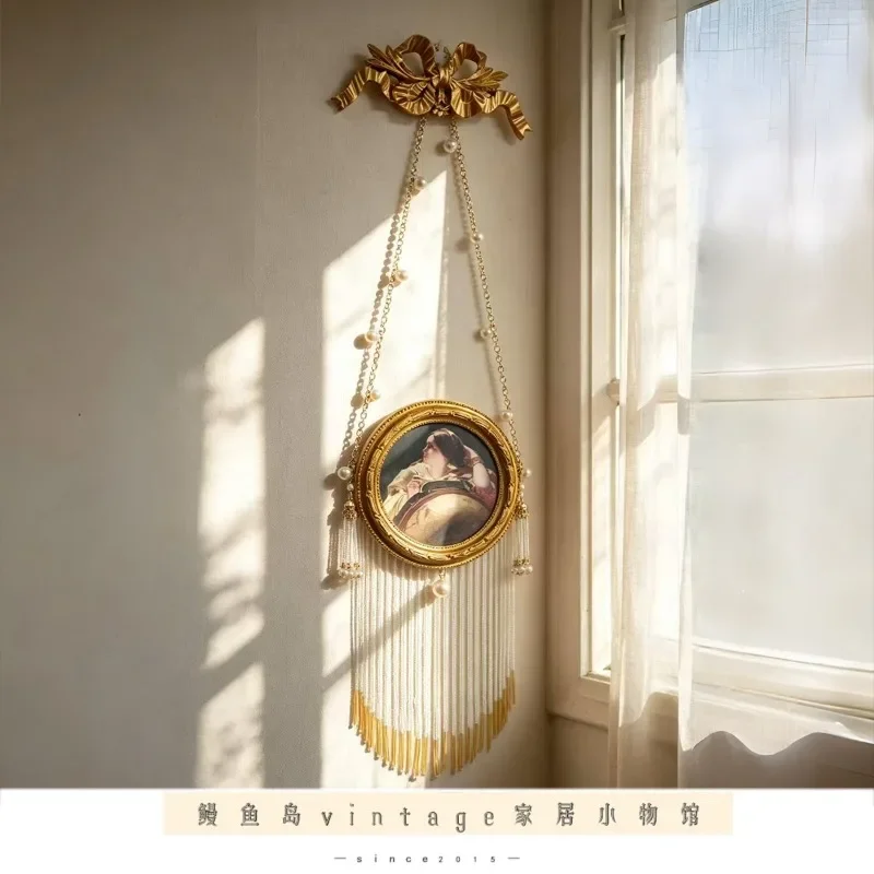 Welfare original medieval style home bow round hanging picture decoration French pearl fringed pendant bedroom wall hanging