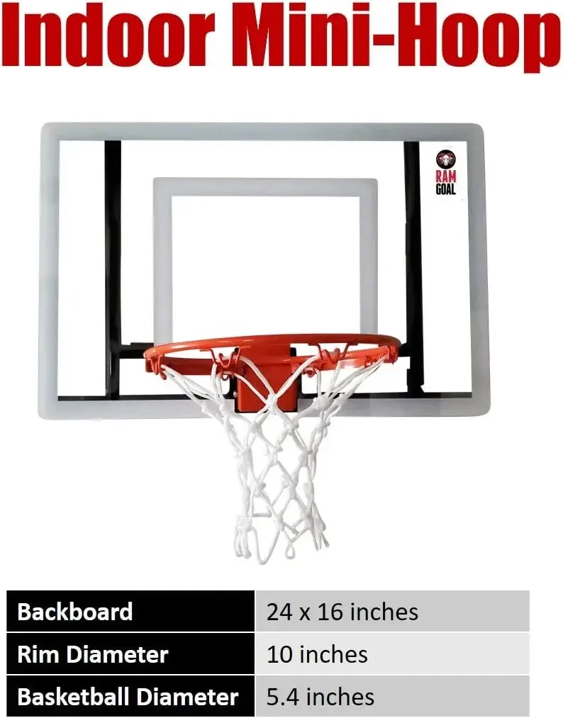 Mini cesta de basquete ajustável com bola |   Painel resistente a estilhaços de 24" com Breakawa de nível profissional