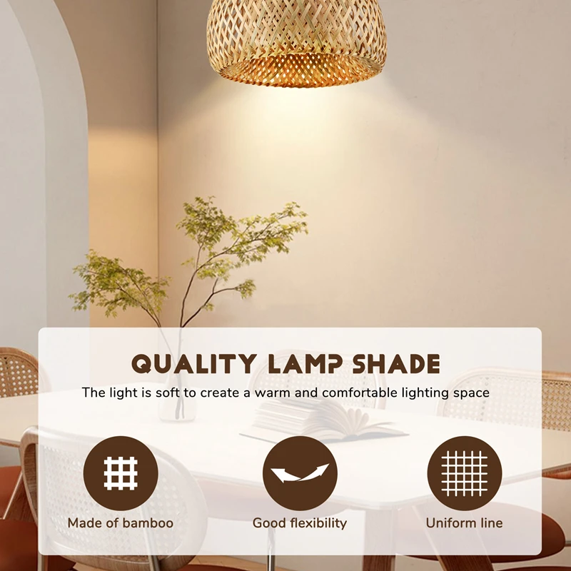 Bamboo Wicker Rattan Light Fixture Flush Mount Hanging Ceiling Lamp for Living Room Bedroom Dining Room,30X18cm-AD23