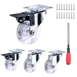 4PCS 2/3 Inch Heavy Duty Furniture Caster Soft Rubber Universal Wheel Swivel Caster Mute Trolley Wheel With/Without Brake