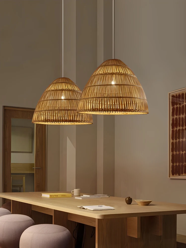 Lustre de Restaurant de Style japonais Wabi Sabi, rétro, salon, chambre à coucher, salon de thé Zen, campagne, hôtel chez l'habitant, Art en rotin Chan