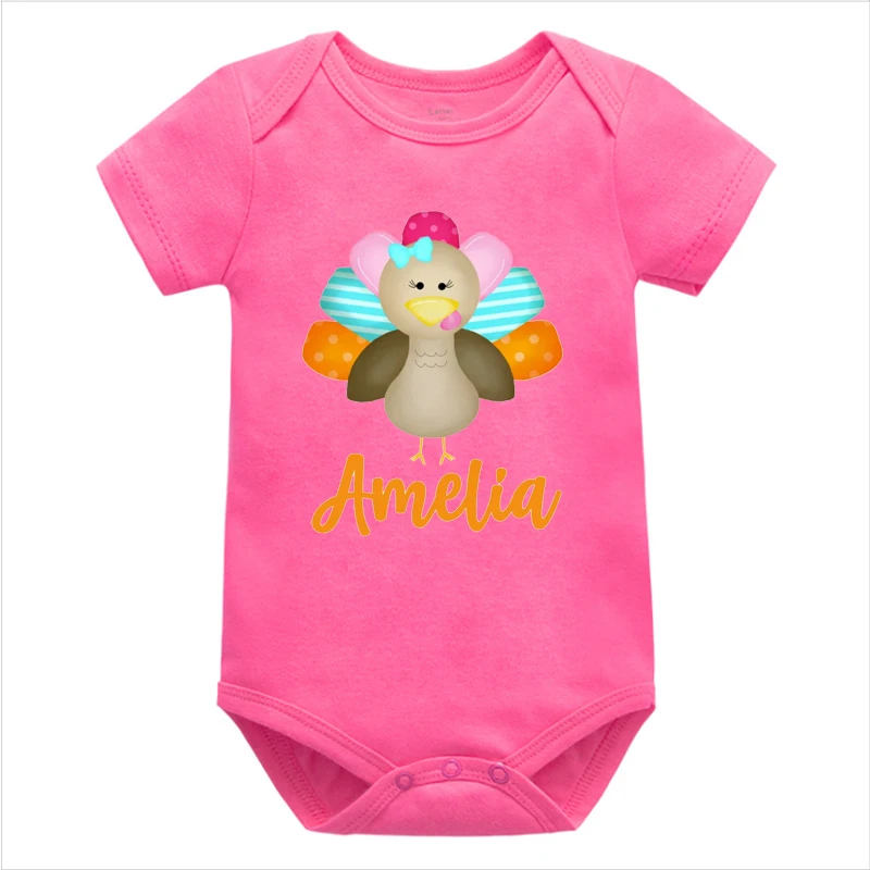 Personalized Name Turkey Thanksgiving Newborn Bodysuit Baby Girl Fall Clothes Thanksgiving Kids Tee Fall Graphic Baby Onesie