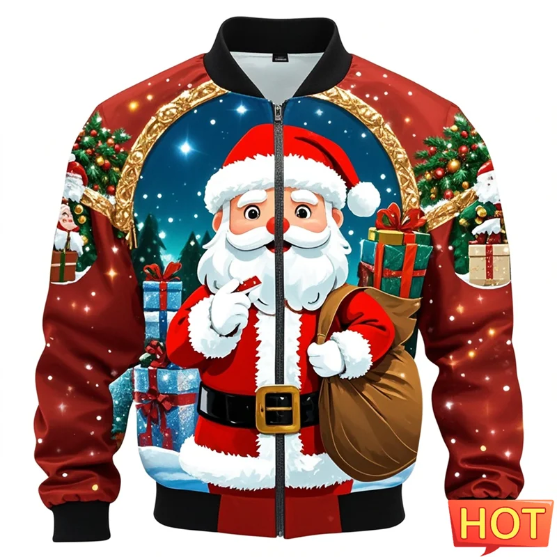 Fashion Santa Claus Christmas Jacket For Women Clothes Hip Hop Bar Party Men Bomber Jackets Casual Male Pullovers Coat Tracksuit