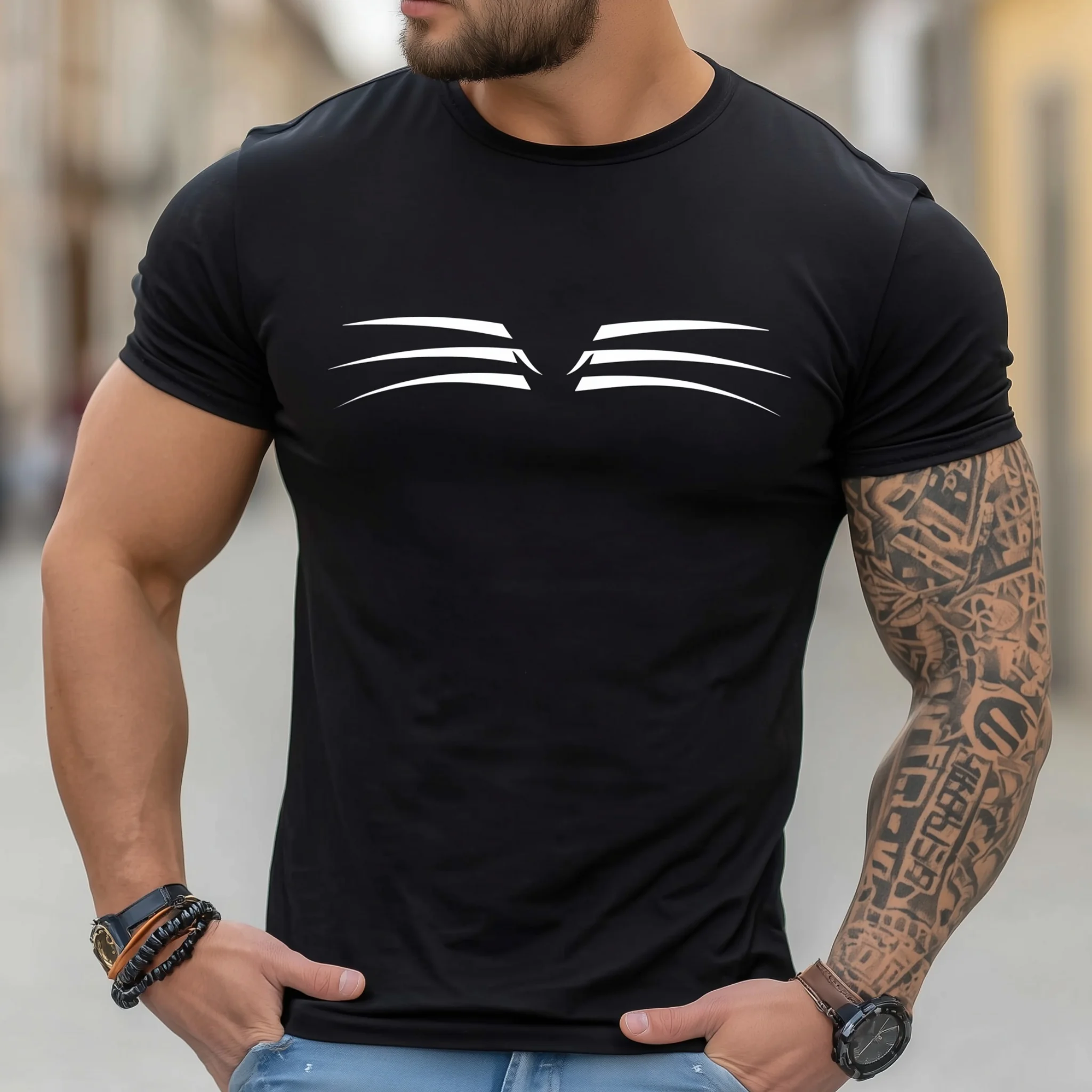 

Teevo Men's Slim Fit T-Shirt Abstract Claw Print Casual Streetwear Top for Daily Wear