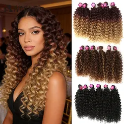Noble-extensiones de pelo sintético Afro rizado, mechones con cierre de encaje, parte media, 16-20 pulgadas, 7 unids/lote