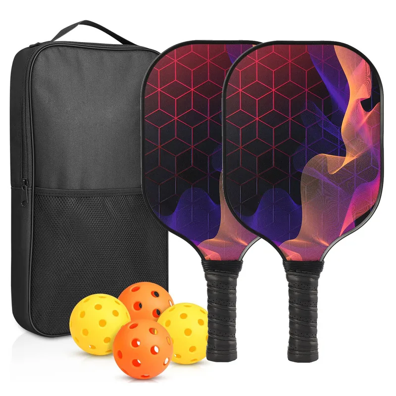 Carbon Fiber Set 2 Rackets 4 Balls 1 Pack Carbon Fiber Aramid Pickleball Paddles PP Honeycomb UV Printed Racket Set